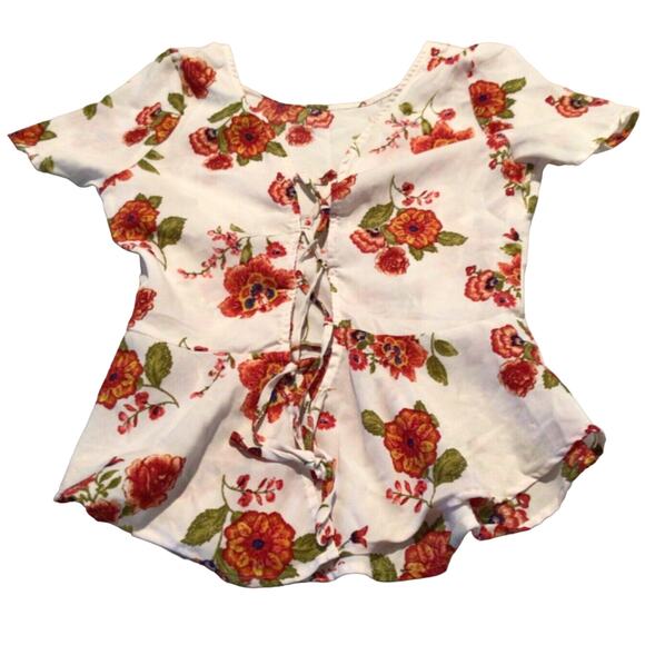Forever 21 Women’s White Red Floral Lace-Up Back Blouse Top Size Small - Picture 3 of 4